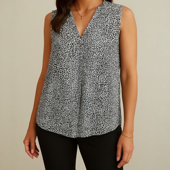 Rachel Zoe Black and White Blouse Cheetah Print Sleeveless Tunic Top 2X - Picture 1 of 7